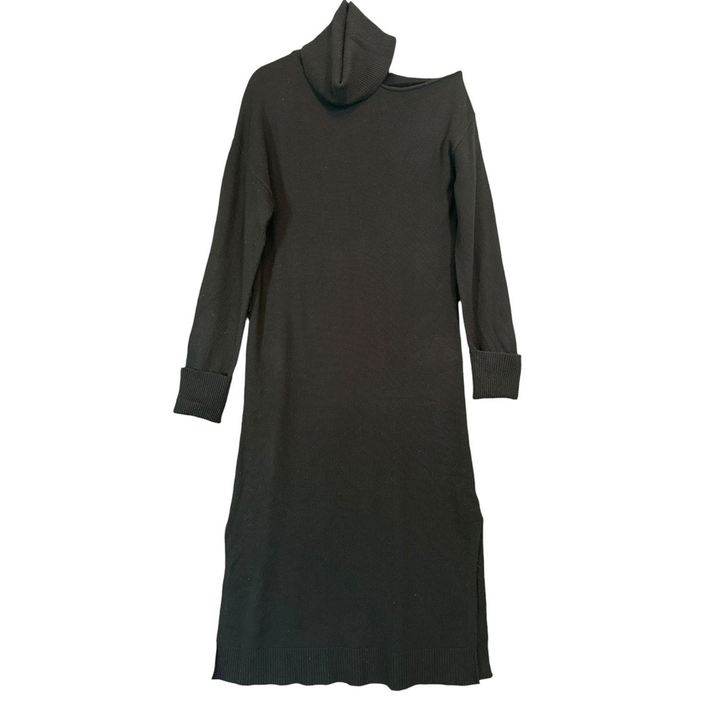 PAIGE Raundi Black‎ Turtleneck Cut Out Shoulder Sweater Midi Dress MISSING BELT